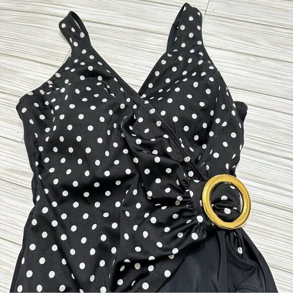 Inches Away Black & White Polka Dot One-Piece Swimsuit 8 Tummy Control - Picture 2 of 11